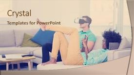  Presentation with technology trends - Audience pleasing slide set consisting of live realities - multiethnic couple using virtual reality backdrop and a lemonade colored foreground