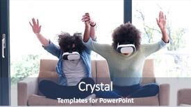  Presentation with technology trends - Audience pleasing theme consisting of live realities - multiethnic couple using virtual reality backdrop and a ocean colored foreground