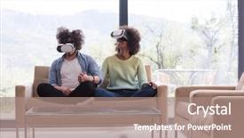  Presentation with virtual reality - Slide deck with live realities - multiethnic couple using virtual reality background and a coral colored foreground