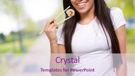  Presentation with sushi - PPT theme with live shrimp - portrait of young woman eating background and a sky blue colored foreground