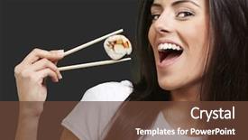  Presentation with live - Slide deck with live shrimp - woman holding a sushi piece background and a tawny brown colored foreground