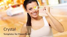  Presentation with anatomy of the eye - Beautiful slide deck featuring live shrimp - young woman covering her eye backdrop and a  colored foreground