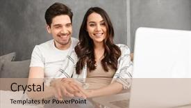  Presentation with family - PPT theme enhanced with live techinical - happy family man and woman background and a coral colored foreground