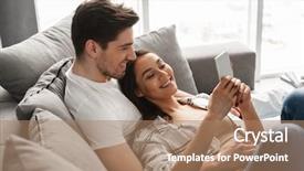  Presentation with portrait happy family smiling - PPT layouts with live techinical - happy family portrait of loving background and a  colored foreground