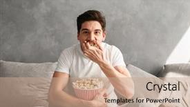  Presentation with corn - Amazing PPT theme having live techinical - hungry caucasian man 20s sitting backdrop and a coral colored foreground