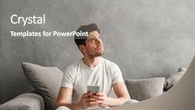  Presentation with man holding phone - Beautiful PPT theme featuring live techinical - image of man in basic backdrop and a  colored foreground