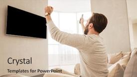  Presentation with television watching - Amazing PPT theme having live techinical - photo from back of happy backdrop and a soft green colored foreground