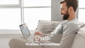  Presentation with man looking up happy - Beautiful slides featuring live techinical - photo in profile of happy backdrop and a  colored foreground