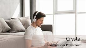  Presentation with tea cup - Beautiful PPT theme featuring live techinical - photo in profile of young backdrop and a  colored foreground