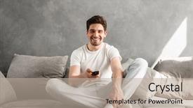  Presentation with photo - Amazing slide set having live techinical - photo of happy guy 30s backdrop and a  colored foreground