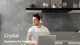  Presentation with photo - Slide set featuring live techinical - photo of joyous adult man background and a  colored foreground