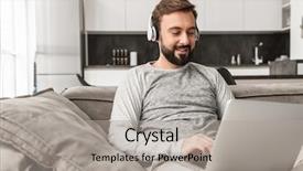  Presentation with live - Audience pleasing theme consisting of live techinical - photo of smiling man 30s backdrop and a light gray colored foreground