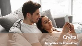  Presentation with mobile home - Cool new PPT theme with live techinical - portrait of gorgeous people man backdrop and a  colored foreground