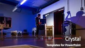  Presentation with live - Amazing presentation having live techinical - roadie unpacking some microphone tripods backdrop and a tawny brown colored foreground