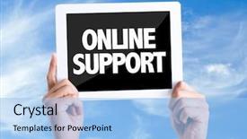  Presentation with support - Audience pleasing presentation design consisting of live techinical - tablet pc with text online backdrop and a  colored foreground