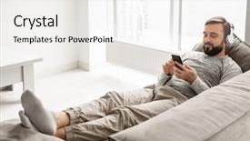  Presentation with mobile home - PPT layouts featuring live techinical - young guy 30s in basic background and a white colored foreground