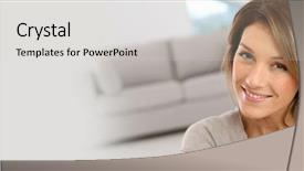  Presentation with relaxing - Audience pleasing slides consisting of live templates - smiling attractive woman relaxing backdrop and a light gray colored foreground