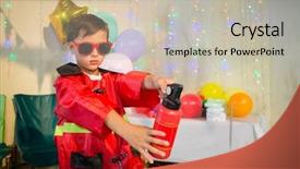  Presentation with birthday boy - Slide set having live theme - cute boy pretending to be background and a mint green colored foreground