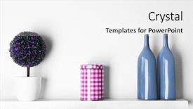  Presentation with flowers on white wooden - Colorful presentation theme enhanced with wooden shelf on white wallpaper backdrop and a white colored foreground