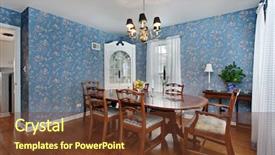  Presentation with dining - Colorful PPT layouts enhanced with traditional home with blue wallpaper backdrop and a tawny brown colored foreground