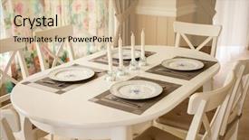  Presentation with living room - PPT theme featuring live wallpaper - table and chairs background and a soft green colored foreground