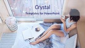  Presentation with coffee cup - Slide set consisting of live weather - young beautiful brunette woman background and a sky blue colored foreground