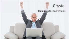  Presentation with living room - Presentation theme featuring live well - elegant businessman cheering with clenched background and a  colored foreground