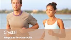  Presentation with running race - Presentation design featuring live well - running young pretty couple jogging background and a coral colored foreground