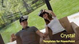  Presentation with technology trends - Theme with lived expreince - couple using virtual reality headset background and a  colored foreground