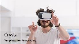  Presentation with experience - Colorful slide set enhanced with lived expreince - happy man getting experience using backdrop and a  colored foreground