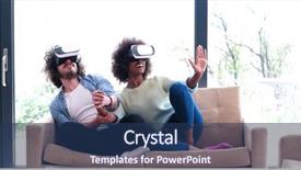  Presentation with technology trends - Slides having lived expreince - multiethnic couple using virtual reality background and a  colored foreground
