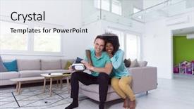  Presentation with technology trends - PPT layouts featuring lived expreince - multiethnic couple using virtual reality background and a sky blue colored foreground