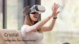  Presentation with experience - Colorful slide deck enhanced with lived expreince - smile happy woman getting experience backdrop and a  colored foreground