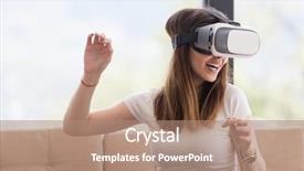  Presentation with virtual reality - Audience pleasing PPT theme consisting of lived expreince - smile happy woman getting experience backdrop and a  colored foreground