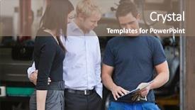  Presentation with mechanic - PPT theme featuring livelihood - mature couple standing with mechanic background and a coral colored foreground