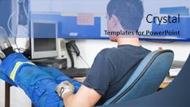  Presentation with auto repair - PPT theme with livelihood - mechanic sitting at desk background and a teal colored foreground