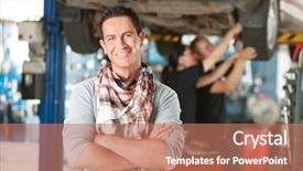  Presentation with repair shop - Theme consisting of livelihood - portrait of a male happy background and a coral colored foreground