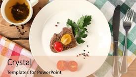  Presentation with white plate - Colorful PPT layouts enhanced with livelihood - vegetarian sandwich on white plate backdrop and a coral colored foreground