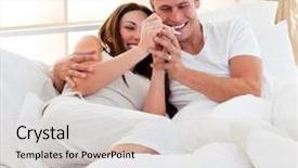  Presentation with pregnancy - PPT theme with lively couple finding out results of a pregnancy test sitting on bed background and a soft green colored foreground
