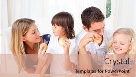  Presentation with living room family - Theme consisting of lively-family-eating-burgers background and a coral colored foreground