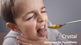  Presentation with unhappy - Beautiful theme featuring liver diseases - sick boy unhappy about taking backdrop and a coral colored foreground