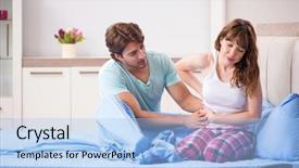  Presentation with sick building - Audience pleasing presentation consisting of liver diseases - sick young woman with husband backdrop and a light blue colored foreground