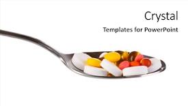  Presentation with liver - Amazing theme having liver diseases - spoon with pills isolated backdrop and a white colored foreground