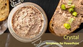  Presentation with liver - Presentation enhanced with liver-pate-in-jar background and a tawny brown colored foreground