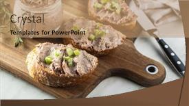  Presentation with liver - Colorful presentation theme enhanced with liver-pate-on-sliced-baguette backdrop and a coral colored foreground