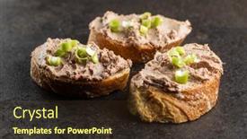  Presentation with liver - Audience pleasing presentation consisting of liver-pate-on-sliced-baguette backdrop and a tawny brown colored foreground