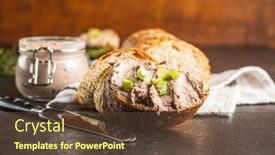  Presentation with liver - Beautiful presentation featuring liver-pate-on-sliced-baguette backdrop and a tawny brown colored foreground