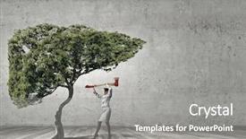  Presentation with deforestation - PPT theme with businesswoman with axe representing problem of deforestation background and a gray colored foreground