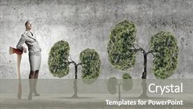  Presentation with deforestation - Amazing slide set having businesswoman with axe representing problem backdrop and a gray colored foreground