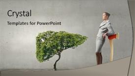  Presentation with deforestation - Slide set having businesswoman with axe representing problem background and a light gray colored foreground